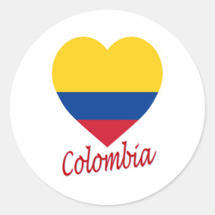 Pegatina Redonda Corazón de bandera de Colombia