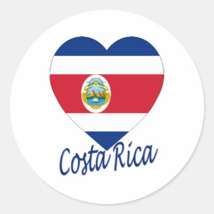 Pegatina Redonda Corazón de bandera de Costa Rica