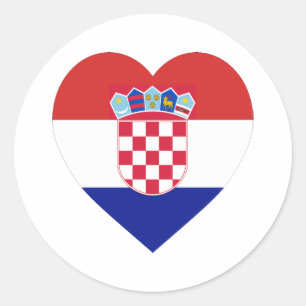 Pegatina Redonda Corazón de bandera de Croacia
