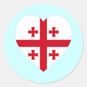 Pegatina Redonda Corazón de bandera de Georgia