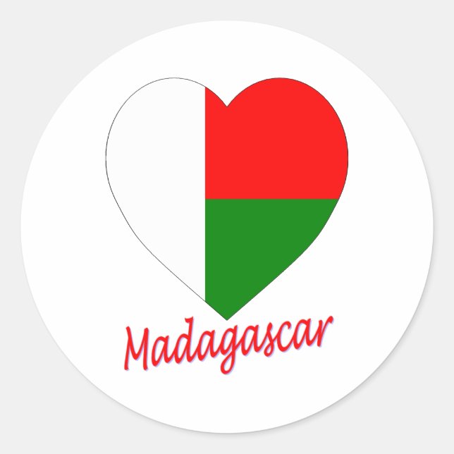Pegatina Redonda Corazón de bandera de Madagascar (Anverso)