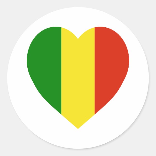 Pegatina Redonda Corazón de bandera de Mali (Anverso)