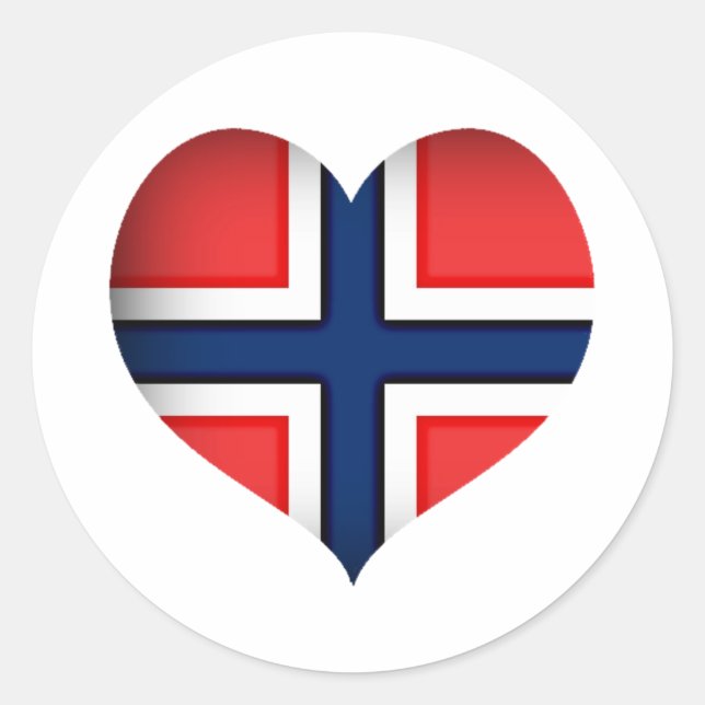Pegatina Redonda Corazón de bandera de Noruega (Anverso)