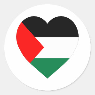Pegatina Redonda Corazón de bandera de Palestina