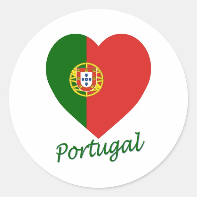 Pegatina Redonda Corazón de bandera de Portugal (Anverso)