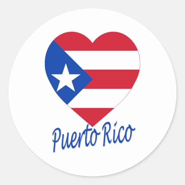 Pegatina Redonda Corazón de bandera de Puerto Rico (Anverso)