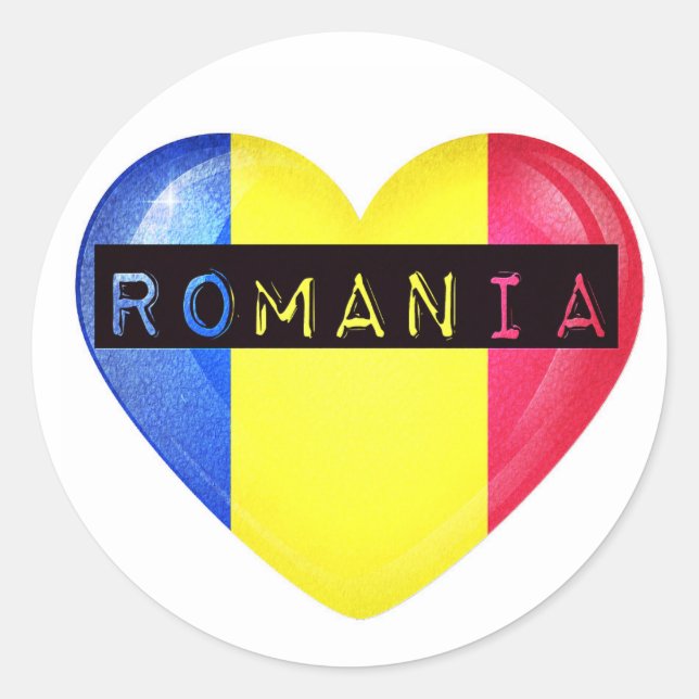 Pegatina Redonda Corazón de bandera de Rumania (Anverso)