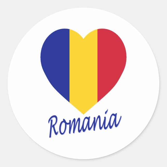 Pegatina Redonda Corazón de bandera de Rumania (Anverso)
