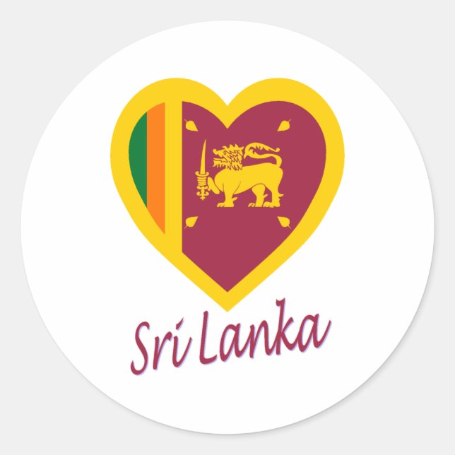 Pegatina Redonda Corazón de bandera de Sri Lanka (Anverso)