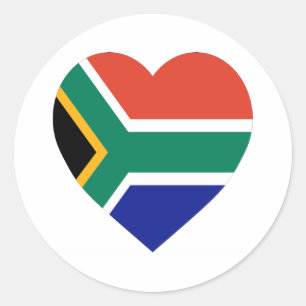 Pegatina Redonda Corazón de bandera de Sudáfrica