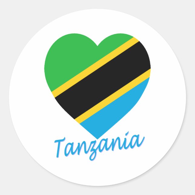 Pegatina Redonda Corazón de bandera de Tanzania (Anverso)