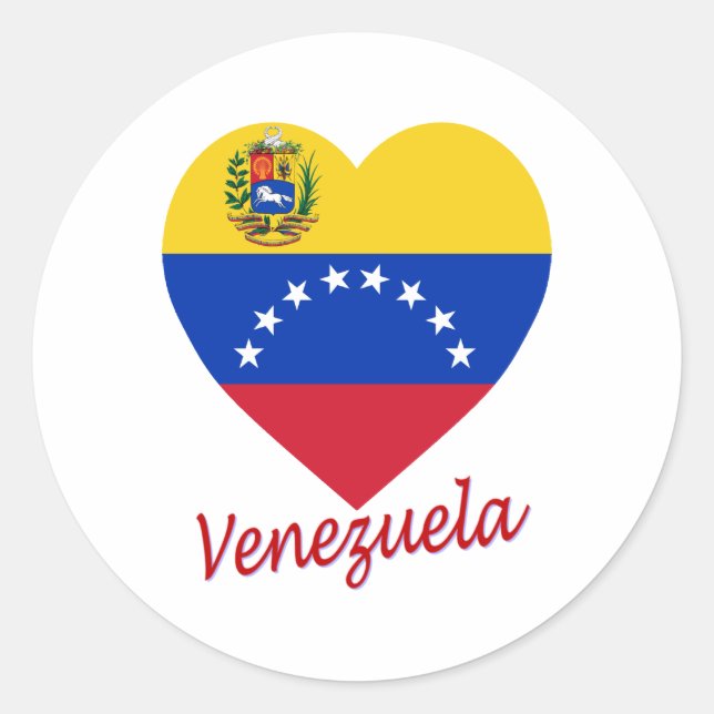Pegatina Redonda Corazón de bandera de Venezuela (Anverso)