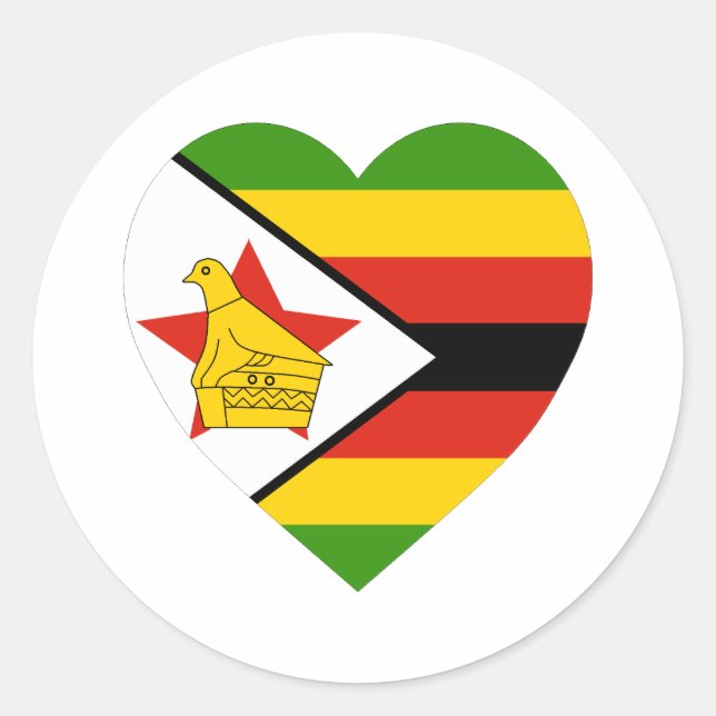 Pegatina Redonda Corazón de bandera de Zimbabue (Anverso)
