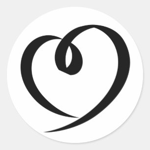 Pegatina Redonda Corazón de boda de amor en blanco y negro