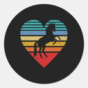 Pegatina Redonda Corazón de caballo retro amor animal