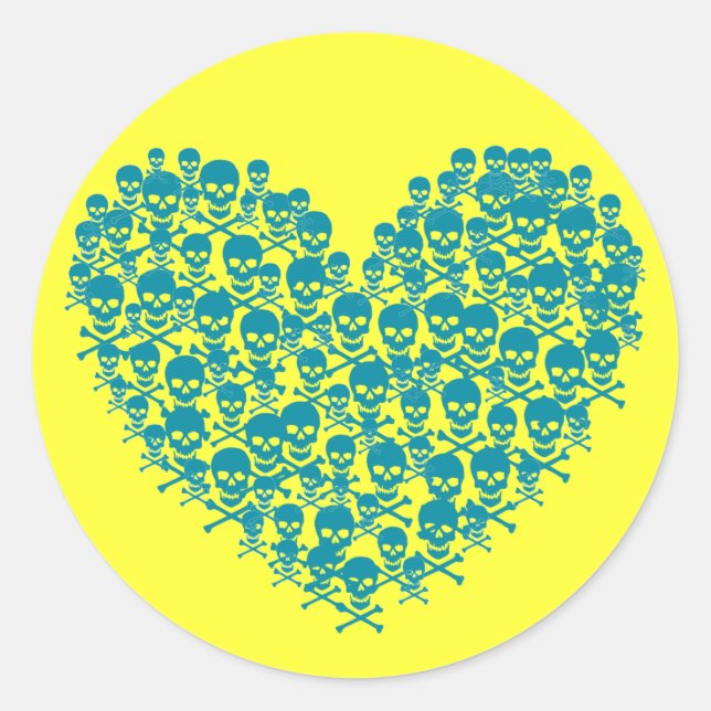 Pegatina Redonda Corazón de calavera turquesa (Anverso)