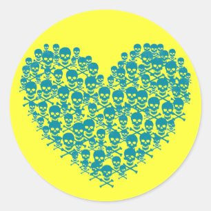 Pegatina Redonda Corazón de calavera turquesa
