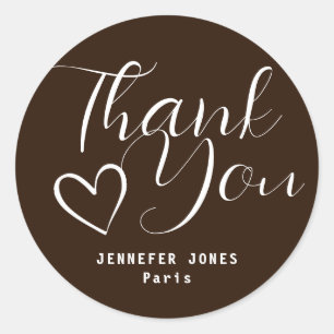 Pegatina Redonda Corazón de caligrafía de chocolate Minimalista sim