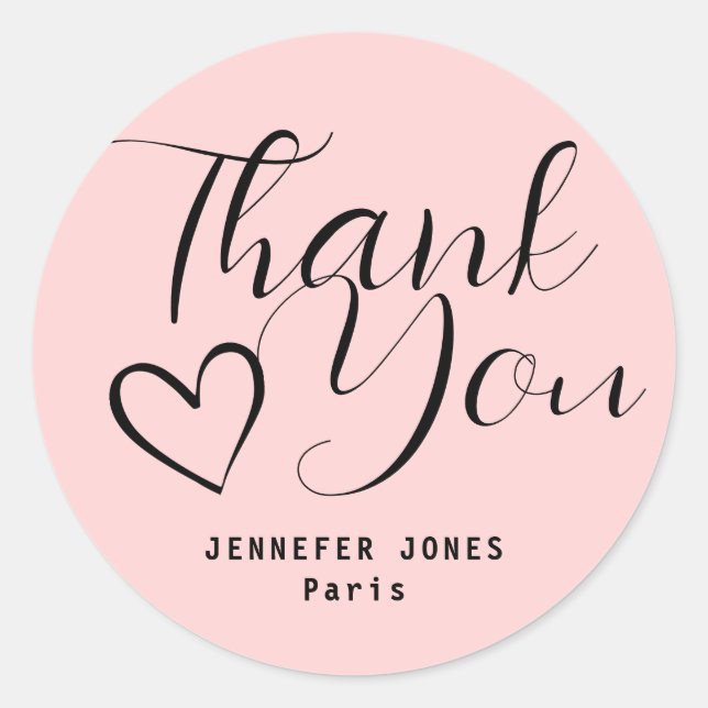 Pegatina Redonda Corazón de caligrafía rosada del Pastel Minimalist (Anverso)