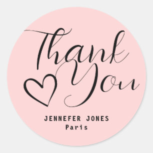 Pegatina Redonda Corazón de caligrafía rosada del Pastel Minimalist