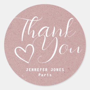 Pegatina Redonda Corazón de caligrafía rosada Minimalista simple