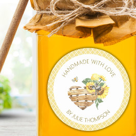 Pegatina Redonda Corazón de canasta y 🌻 de abeja Personalizado