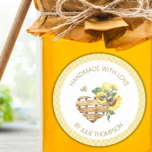 Pegatina Redonda Corazón de canasta y 🌻 de abeja Personalizado