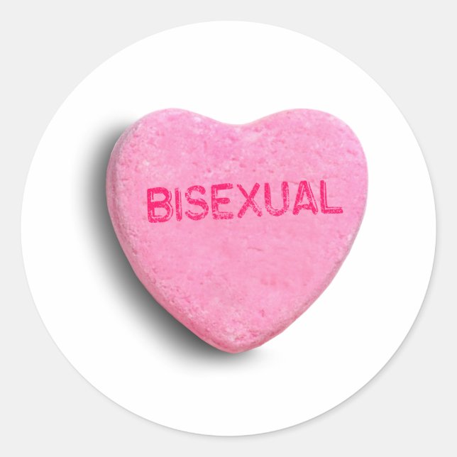 Pegatina Redonda Corazón de Caramelo Bisexual (Anverso)