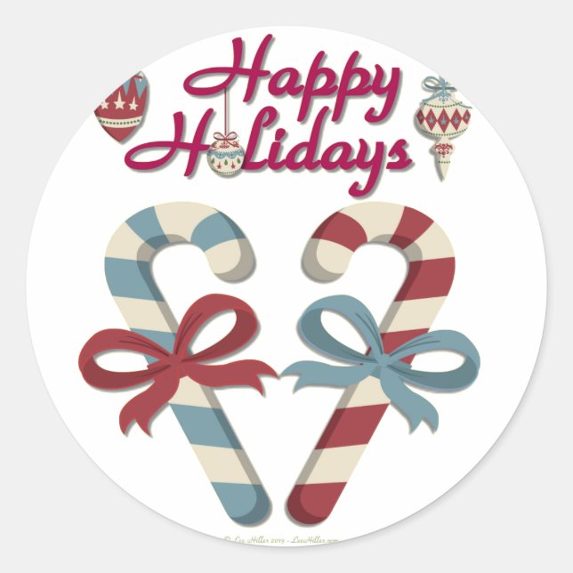 Pegatina Redonda Corazón de Caramelo Felices Fiestas (Anverso)