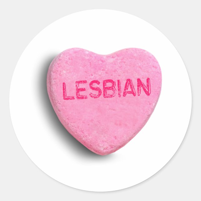 Pegatina Redonda Corazón de Caramelo Lesbiana (Anverso)