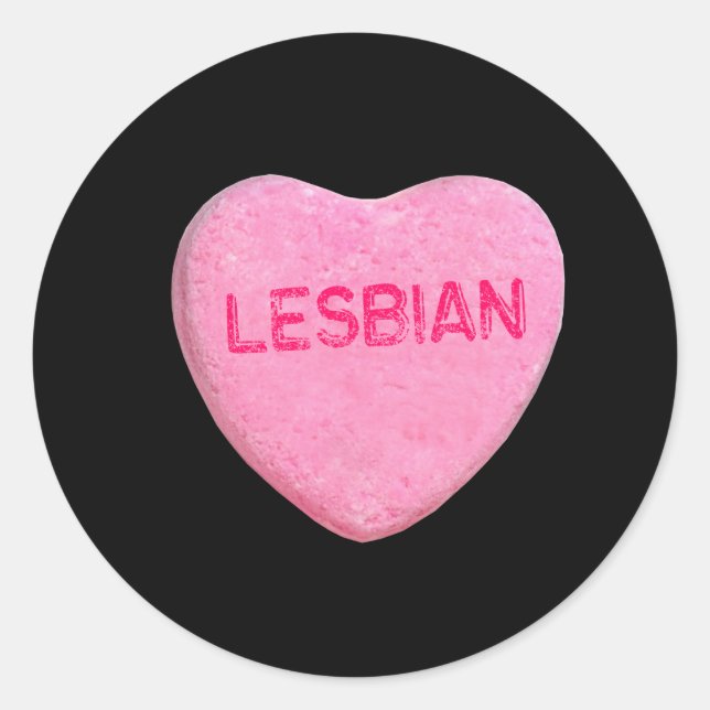 Pegatina Redonda Corazón de Caramelo Lesbiano (Anverso)