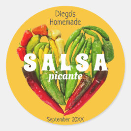 Pegatina Redonda Corazón de chile amarillo verde verde caliente pic