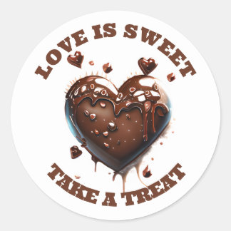 Pegatina Redonda Corazón de chocolate realista amor dulce caramelo 