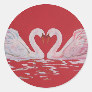 Pegatina Redonda Corazón de cisne