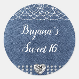 Pegatina Redonda Corazón de Diamante Rojo Brillo Destello Glam Mode