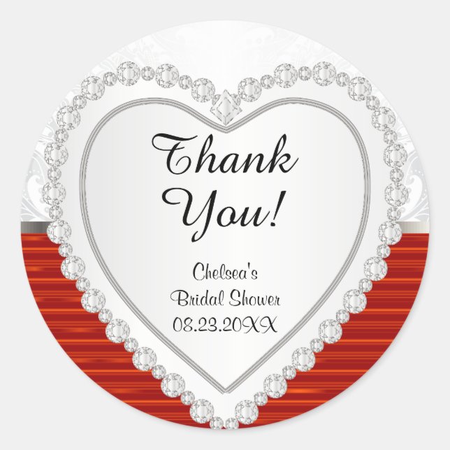 Pegatina Redonda Corazón de diamante sobre fondo blanco y rojo (Anverso)