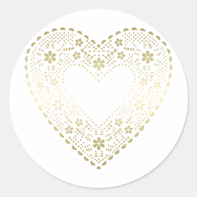 Pegatina Redonda Corazón de encaje dorado (Anverso)