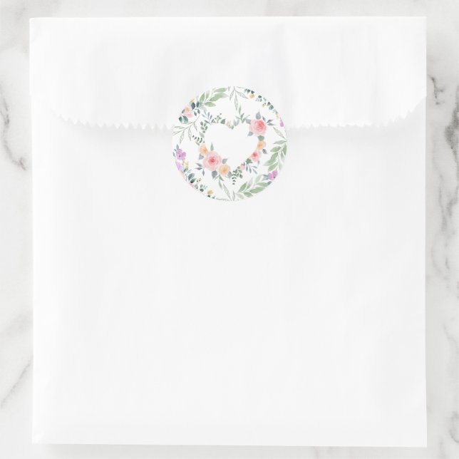 Pegatina Redonda Corazón de Flor Rosa (Bolso)