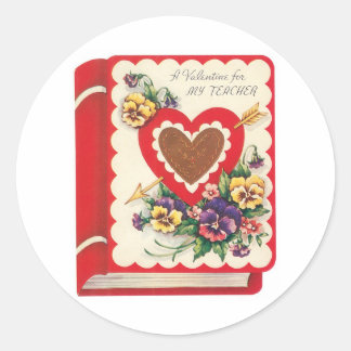 Pegatina Redonda Corazón de flores de San Valentín antiguo