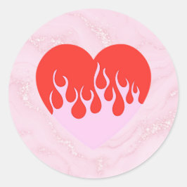 Pegatina Redonda Corazón de Fuego