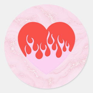Pegatina Redonda Corazón de Fuego