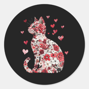 Pegatina Redonda Corazón de gato de San Valentín - Feliz Meowentín 