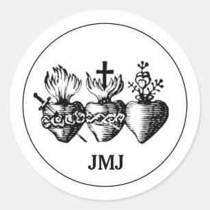 Pegatina Redonda Corazón de Jesús María y José JMJ Religioso