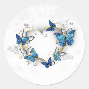 Pegatina Redonda Corazón de joyas con mariposas Morfo