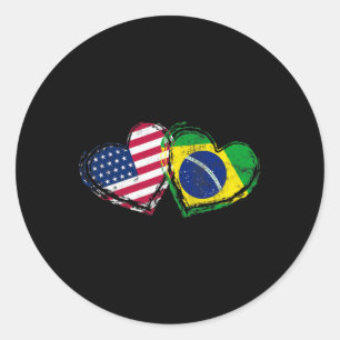 Pegatina Redonda Corazón de la bandera americana de Brasil Amor ame