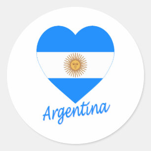 Pegatina Redonda Corazón de la Bandera de Argentina