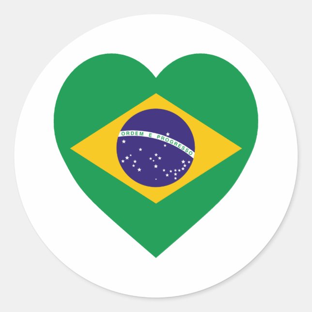 Pegatina Redonda Corazón de la bandera de Brasil (Anverso)