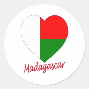 Pegatina Redonda Corazón de la bandera de Madagascar
