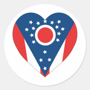 Pegatina Redonda Corazón de la bandera de Ohio