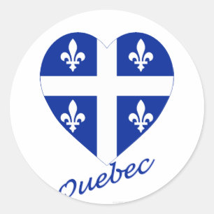 Pegatina Redonda Corazón de la bandera de Quebec con nombre